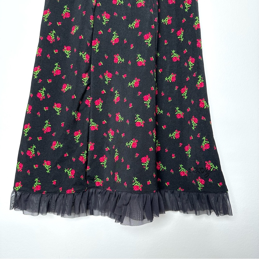 Victoria’s Secret Rose Print Slip Dress Sheer Mesh Ruffle Whimsigoth Y2K Witchy - Picture 6 of 12